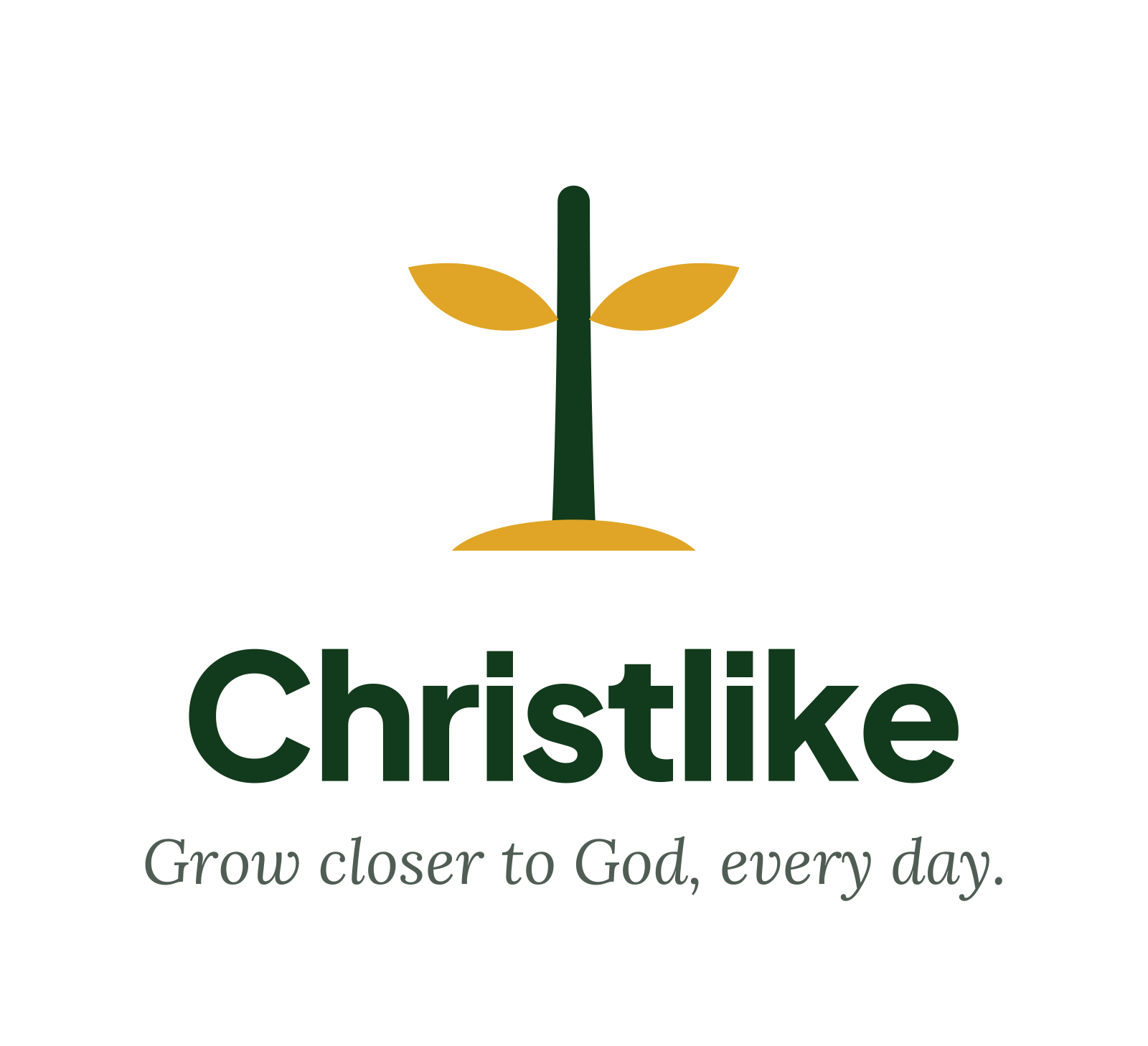 Christlike stacked logo: the seedling cross above the wordmark